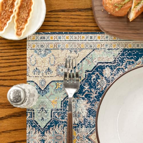 Boho Style Placemat Set of 4 - 12x18 Inch Farmhouse Table Mats Beige Variation