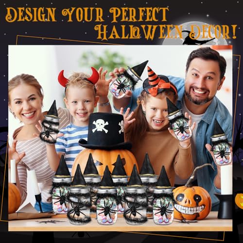 Halloween Candy Jar Craft Kit with Spiders and Witch Hats - Black, 12 Sets
