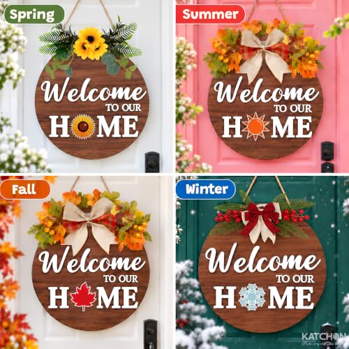 Multicolor Interchangeable Wood Welcome Sign with 21 Seasonal Inserts for Front Door