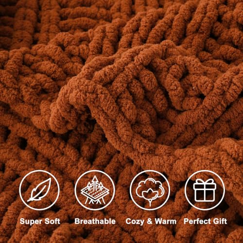 Caramel 50x60 Inch Chunky Knit Throw Blanket for Couch & Bed - Fall Decor