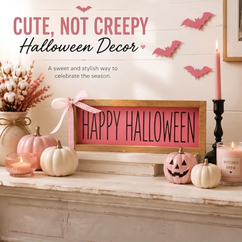 Happy Halloween Sign - Pink Halloween Decor for Wall Shelf Table & Desk - Pink Variation
