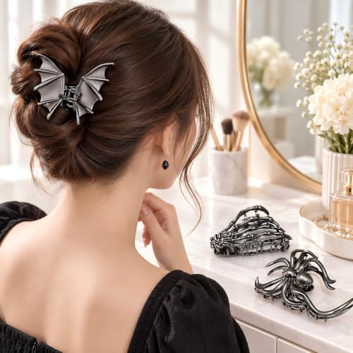 Halloween Gothic Hair Clips Set - Bat Wing, Spider, Skeleton Hand Claw Clips - Style A
