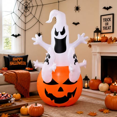 6ft Halloween Inflatable Ghost and Pumpkin Decor Set - Outdoor Spooky Decorations