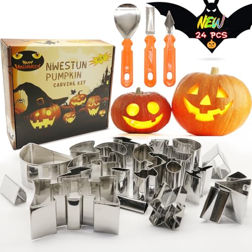 24PCS Pumpkin Carving Kit Halloween, Kids Safe & Easy DIY Jack-O-Lantern Tools