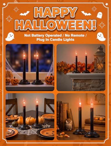 Black 2-Pack Halloween Window Candles with Flickering Flame Bulbs - Spooky Decor