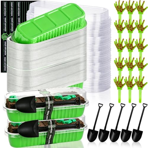 Halloween Cake Cups with Lids & Zombie Hand Toppers - 40 Set Spooky Dessert Cups & Decorations