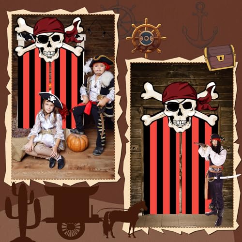 Halloween Pirate Party Banner & Door Curtain Set with Hooks - Photo Backdrop Decorations