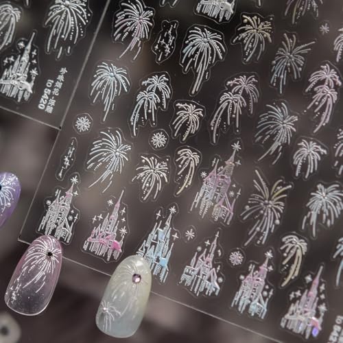 3D Nail Stickers with Firework Design - Embossed Self-Adhesive Nail Art Decals & Gems for DIY Manicure