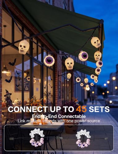 Halloween Ghost Eyeball & Skull String Lights - 12FT, 20 LED Outdoor Decor - Variation of Ghost Eyeball Lights