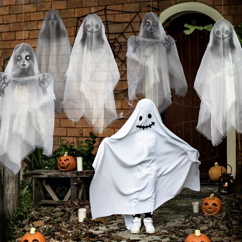 Ghost Hanging Decorations Set - Creepy Floating Ghost Garlands for Halloween Haunted House Yard Decor