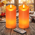 Fall Decorations Flameless Orange Pillar Candles with Remote - Seasonal Halloween & Thanksgiving