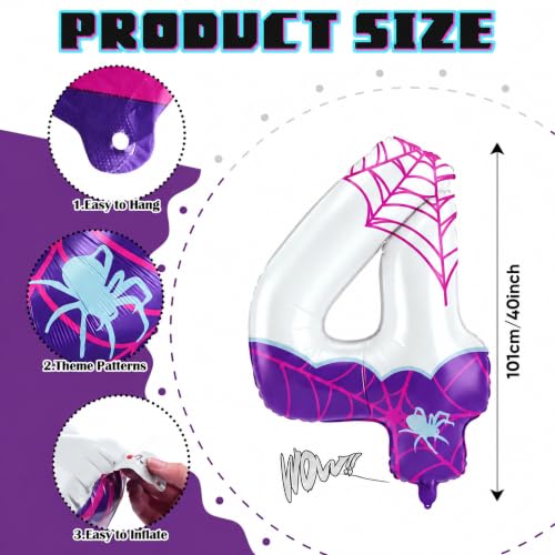Purple Spider 4 Balloon - 40 Inch Birthday Party Decorations with Variation 25