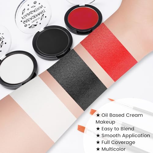 Oil-Based Face Paint Kit for Halloween & Cosplay - Red Black White, SFX Makeup Set with Brushes