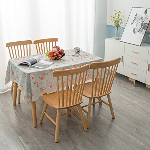 Rectangular Floral Tablecloth 60x84 Inch Light Green Waterproof Spill-Proof Dining Cover