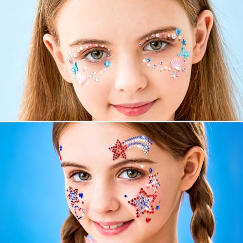Self-Adhesive Face Gems and Rhinestone Stickers for Makeup and Body Art - 15 Sheets