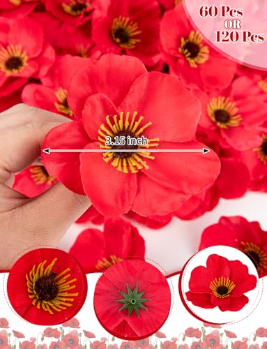 Artificial Red Poppy Flowers Bulk - Memorial & Event Decor, 120 Pieces Variation of THIS listing