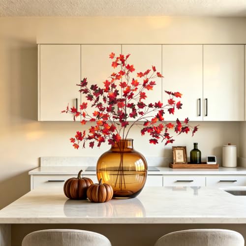 Artificial Fall Maple Leaves Stems - Orange Brown, 4 Pcs for Autumn Decor