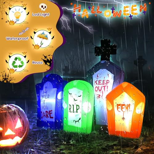 6FT Inflatable Tombstones Set with LED Lights Halloween Decor - VIKIMORA