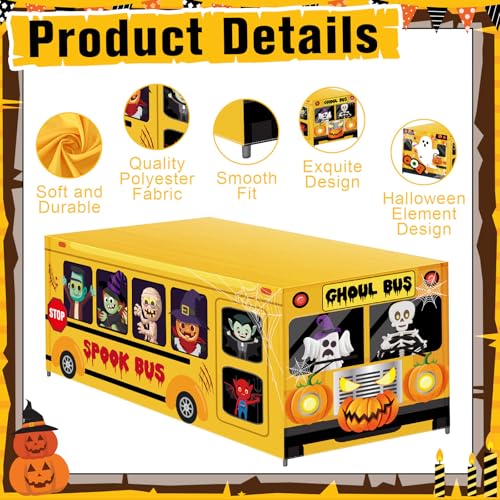 Halloween Ghost School Bus Tablecloth - 5.5 Ft Rectangular Polyester Decoration
