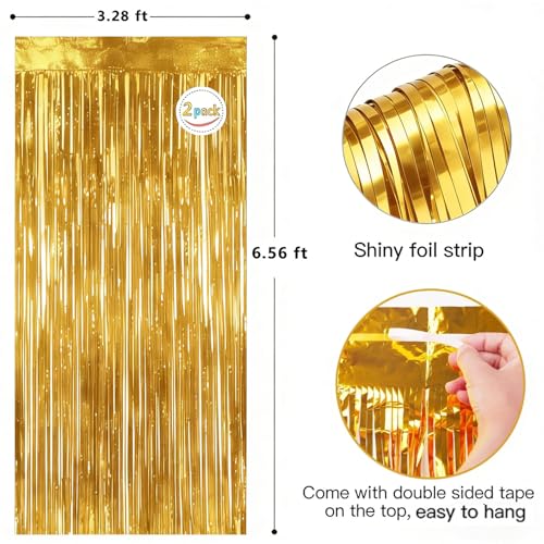 Gold Foil Curtain Backdrop for Party Decorations - 2 Pack