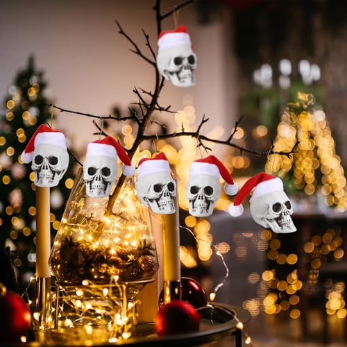 Mini Hanging Skull Heads Christmas Tree Ornaments - 3.15 Inch Halloween Skeleton Decorations Set of 24