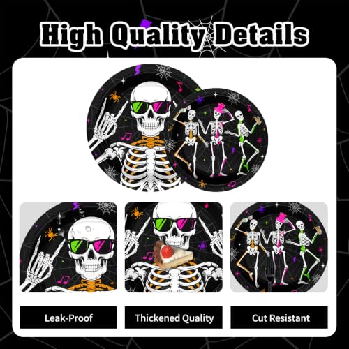Halloween Skeleton Party Plates and Napkins Set - 96 Pieces