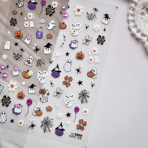 Halloween Nail Stickers 5D Embossed Ghost & Spider Web Designs Color 034