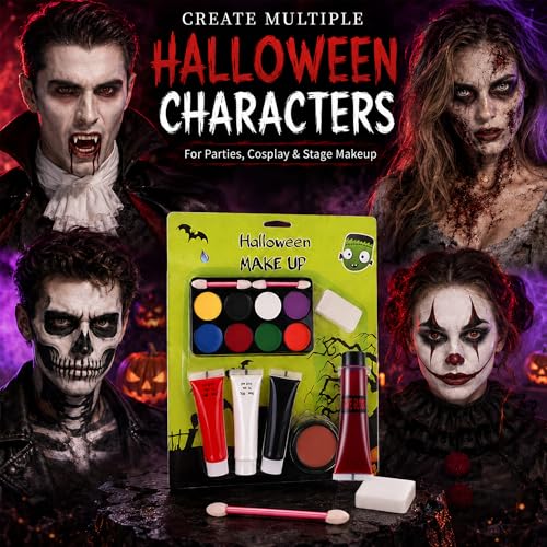 8-Color Halloween Face & Body Paint Kit with Fake Blood & Imitation Skin
