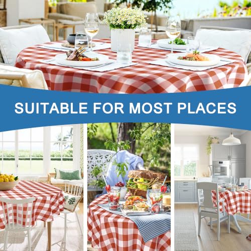 Waterproof Checkered Round Tablecloth 45 Inch - Rust & White, Spill-Resistant