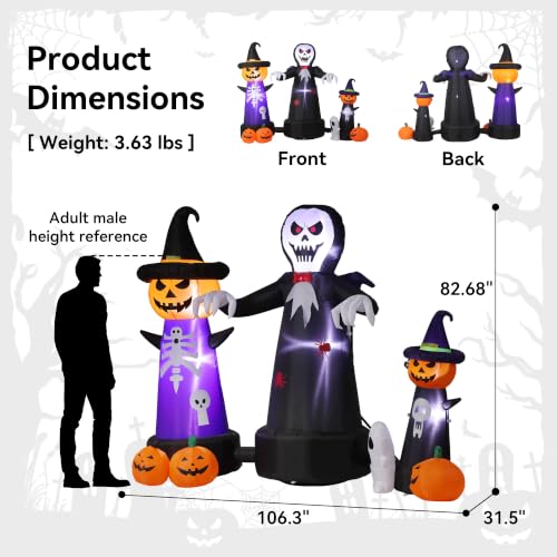 Large Outdoor Halloween Inflatable Decor with LED Lights, Grim Reaper & Pumpkins - 9FT