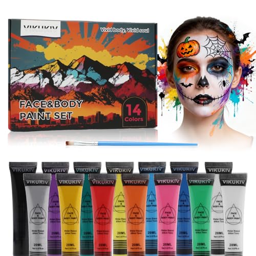 14-Color Water-Based Face & Body Paint Kit for Halloween & Parties, Safe & Long-Lasting