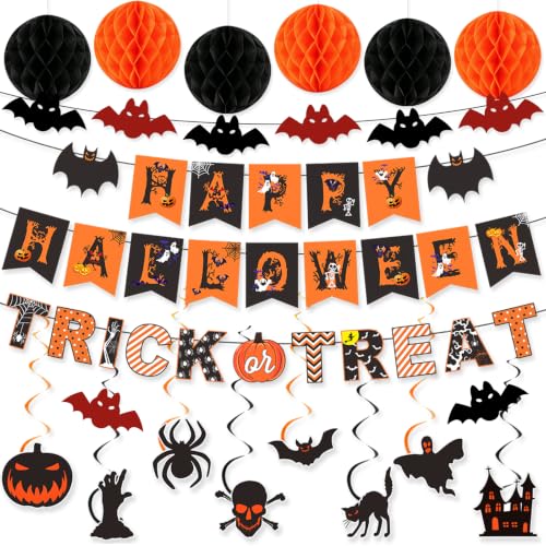 Halloween Party Decorations Set with Banner, Garland & Ornaments - Indoor Use
