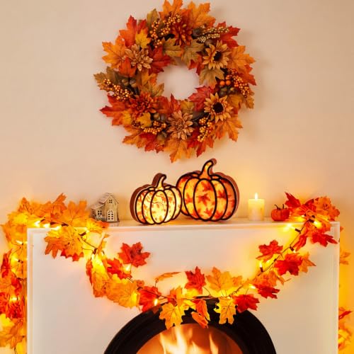 Lighted Wooden Pumpkin Lanterns Set - Fall Harvest Decor for Home & Thanksgiving