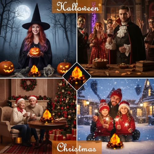 Mini Fake Campfire Lamp LED Night Light with Flickering Flame Effect - Halloween & Christmas Decor