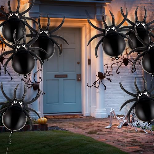 Halloween Spider Balloons Set - 12 Black Foil Party Decorations, 17 & 33 Inch Spiders