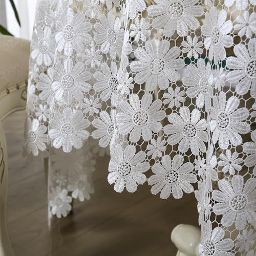 White Crochet Lace Tablecloth 36x36 Inch Rustic Farmhouse Style for Picnic & Outdoor Use