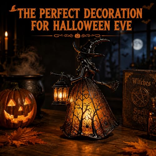 Gothic Witch Hat Lamp - Stained Glass Halloween Decor, 7 Inch Indoor Accent Light
