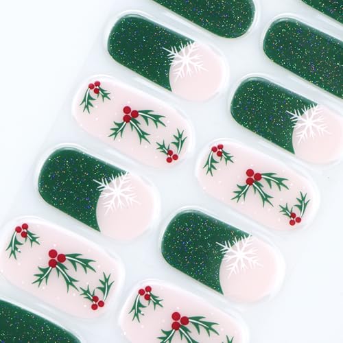 Semi Cured Gel Nail Art Strips - Christmas Glitter French Tip Wraps