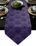 Halloween Black Spider Web Bat Table Runner - Cotton Linen, 13 x 36 Inches, Purple Variation