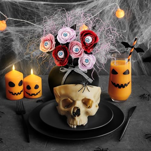 Halloween Fake Flower Picks Set - Purple, Pink & Black Decor for Tables & Vases