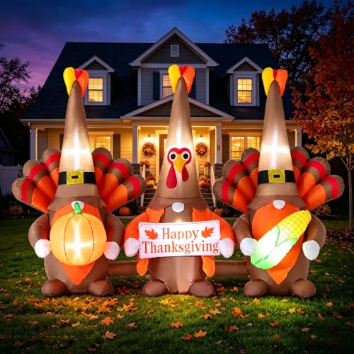 6.5 FT Thanksgiving Gnome Turkey Inflatable Outdoor Decor - Cheerful Autumn Yard Display