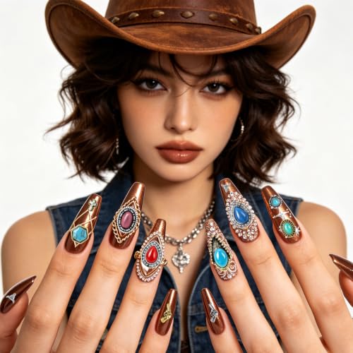 Western Nail Charms Set - 70pcs 3D Turquoise Cowboy Nail Art Decorations