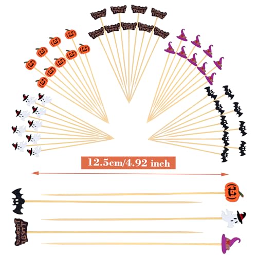 Halloween Cocktail Picks 100 Pack - Natural Bamboo Party Food Decor - Halloween