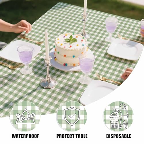 Sage Green Gingham Disposable Tablecloth Set - 4 Pack 54x108 Inches for Party & Events