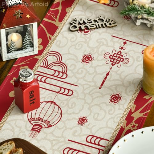 Chinese Zodiac Dragon Table Runner 13x72 Inch Lunar New Year Home Decor - Spring Festival Kitchen Table Decoration
