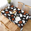 Halloween Tablecloth 60 x 84 Inch Rectangle Ghost Pumpkin Design - Orange & Black