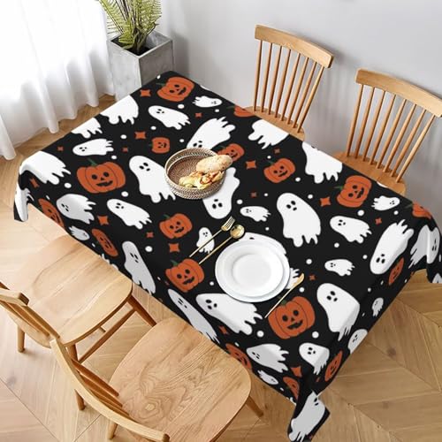 Halloween Tablecloth 60 x 84 Inch Rectangle Ghost Pumpkin Design - Orange & Black