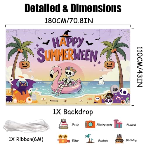 Summerween Party Backdrop Banner - 70.8 x 43 Inch Halloween Beach Scene