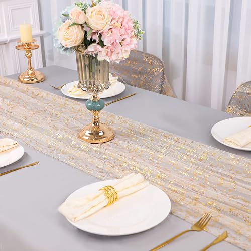 Gold 10Ft Table Runners 6-Pack Sheer Chiffon Glitter Sequin for Wedding & Party - Variation of THIS listing