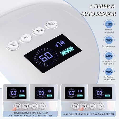 Rechargeable UV LED Nail Lamp - Portable Cordless Gel Dryer with Auto Sensor & 4 Timer - Silver
